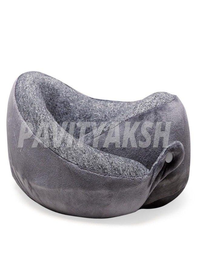 PAVITYAKSH Neck Pillow Premium Memory Foam Neck Pillow for Flight Travel, Car Sleeping | Adjustable Head Rest, Neck Rest Travelling Pillow for Sleeping Head Support | Gary Colour, Pack of 1 - Image 1